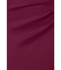 Xscape Asymmetrical Neckline Cap Sleeve Ruched Scuba Crepe Sheath Gown