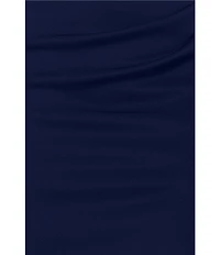 Xscape Asymmetrical Neckline Cap Sleeve Ruched Scuba Crepe Sheath Gown