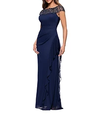 Xscape Beaded Off-the-Shoulder Sheath Rouched Dress