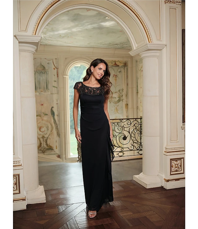 xscape off the shoulder lace dress Xscape Women's Ruffled-Off-The-Shoulder Crepe Gown - Black