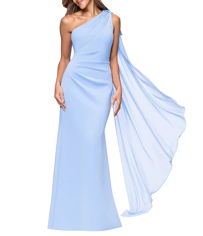 Xscape Bow One Shoulder Crepe Gown