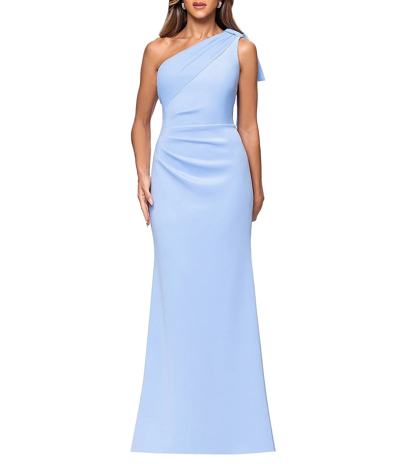 Xscape Bow One Shoulder Crepe Gown
