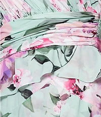 Xscape Chiffon Floral Print One Shoulder Neck Sleeveless Ruffle Gown