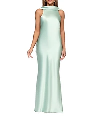 Xscape Halter Scarf Neck Satin Sheath Gown
