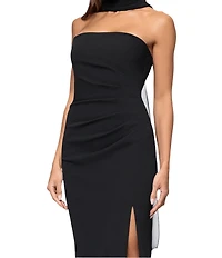 Xscape Halter Scuba Crepe Ruched Back Draping Sheath Gown