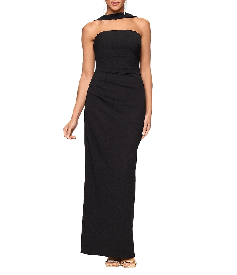 Xscape Halter Scuba Crepe Ruched Sheath Gown