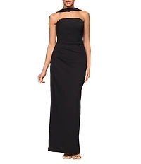 Xscape Halter Scuba Crepe Ruched Sheath Gown