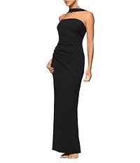 Xscape Halter Scuba Crepe Ruched Sheath Gown