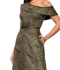 Xscape Jacquard Metallic One Shoulder A-Line Gown