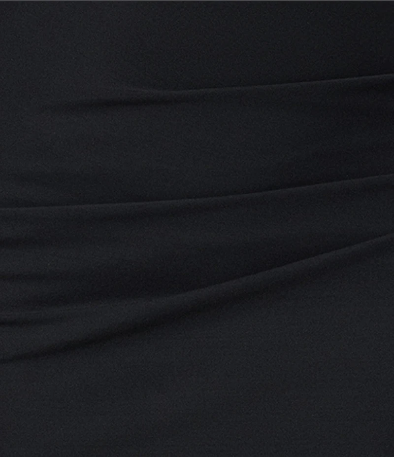 Xscape Long Bonded Knit Off the Shoulder Rouched Dress