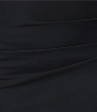 Xscape Long Bonded Knit Off the Shoulder Rouched Dress