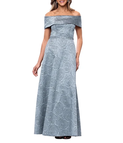 Xscape Long Brocade Off The Shoulder Gown