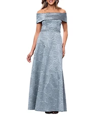 Xscape Long Brocade Off The Shoulder Gown