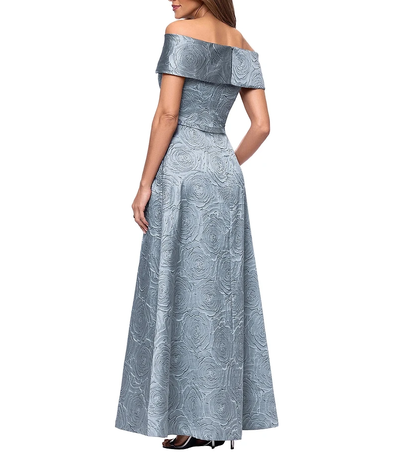 Xscape Long Brocade Off The Shoulder Gown