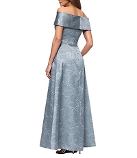 Xscape Long Brocade Off The Shoulder Gown