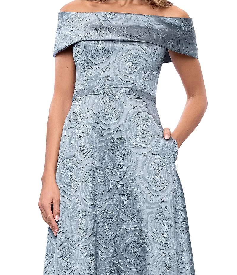 Xscape Long Brocade Off The Shoulder Gown