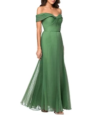 Xscape Long Bubble Organza Pleated Gown