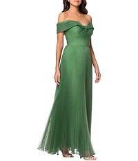 Xscape Long Bubble Organza Pleated Gown