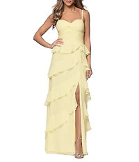 Xscape Long Chiffon Sweetheart Sleeveless Tier Ruffle A-Line Gown