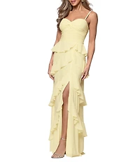 Xscape Long Chiffon Sweetheart Sleeveless Tier Ruffle A-Line Gown