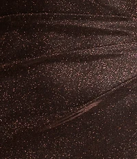 Xscape Long Glitter Galaxy One Shoulder Ruffle Dress