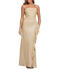 Xscape Long Glitter Knit Side Ruffle Dress