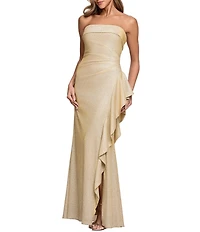 Xscape Long Glitter Knit Side Ruffle Dress