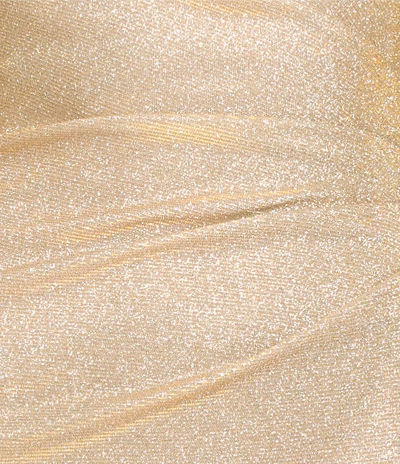 Xscape Long Glitter Knit Side Ruffle Dress