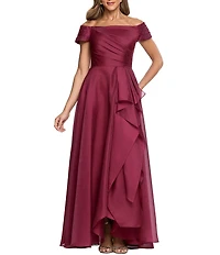 Xscape Long Metallic Organza Off-the-Shoulder Gown