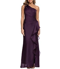 Xscape Long Metallic Organza One Shoulder Gown