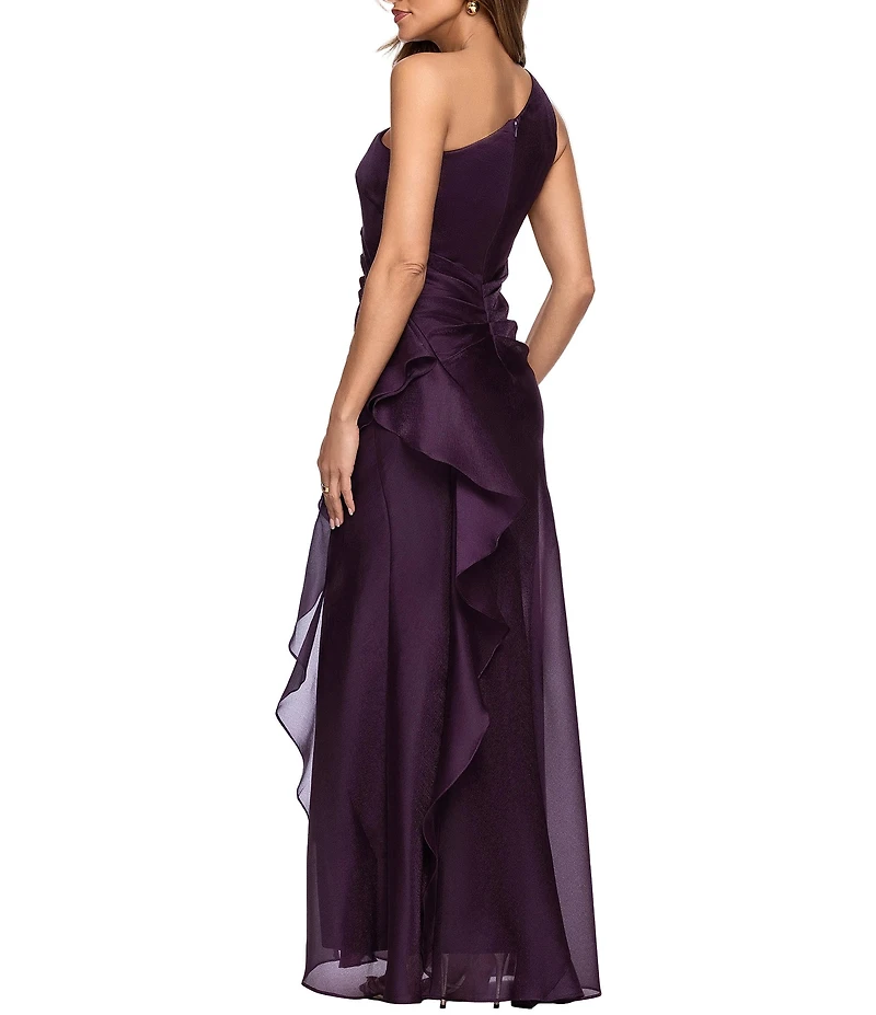 Xscape Long Metallic Organza One Shoulder Gown