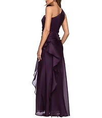 Xscape Long Metallic Organza One Shoulder Gown