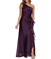 Xscape Long Metallic Organza One Shoulder Gown
