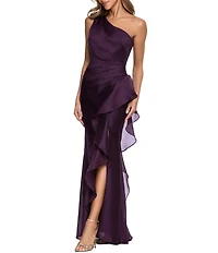 Xscape Long Metallic Organza One Shoulder Gown