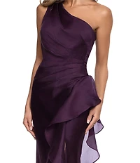 Xscape Long Metallic Organza One Shoulder Gown