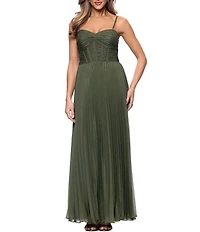 Xscape Long Organza Pleated Dress