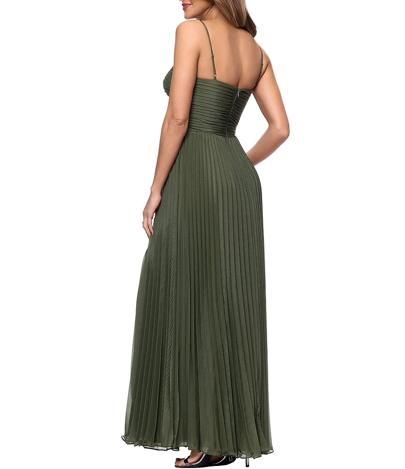 Xscape Long Organza Pleated Dress