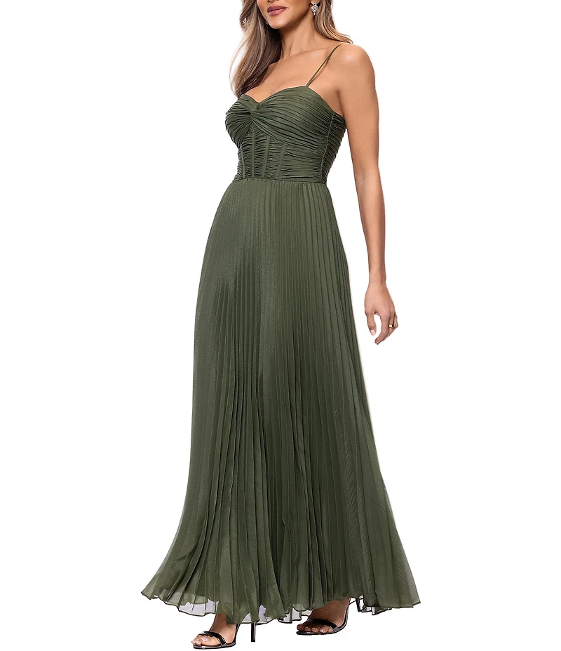 Xscape Long Organza Pleated Dress