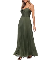 Xscape Long Organza Pleated Dress