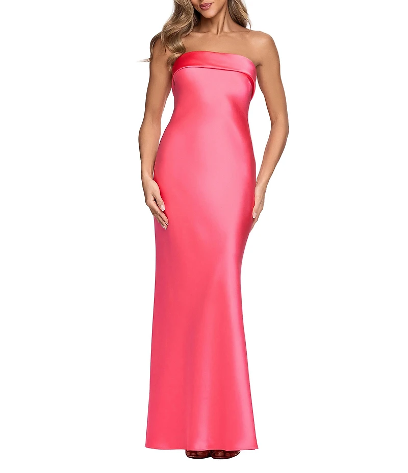 Xscape Long Satin Strapless Gown