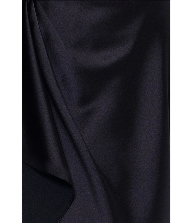 Xscape Long Sleeve Collared V-Neck Satin Dress