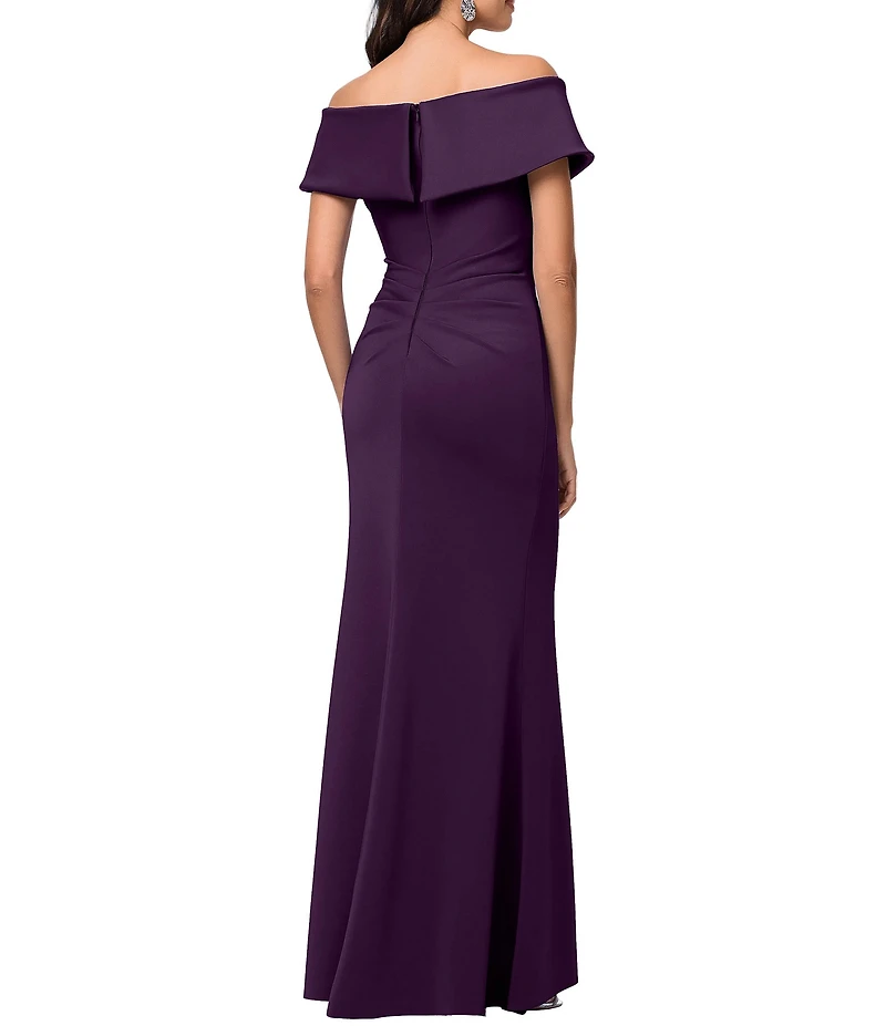Xscape Long Tech Scuba Rouched Dress