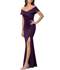 Xscape Long Tech Scuba Rouched Dress