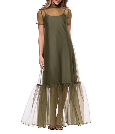 Xscape Mock Neck Organza Maxi Dress
