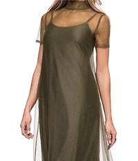Xscape Mock Neck Organza Maxi Dress