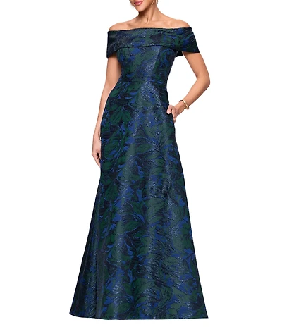 Xscape Off-the-Shoulder Jacquard Ball Gown