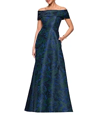 Xscape Off-the-Shoulder Jacquard Ball Gown