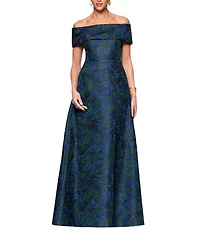 Xscape Off-the-Shoulder Jacquard Ball Gown