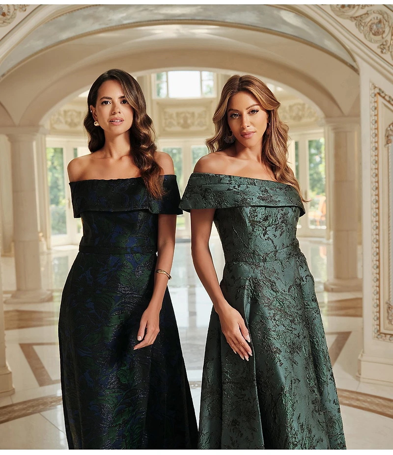 Xscape Off-the-Shoulder Jacquard Ball Gown