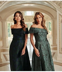 Xscape Off-the-Shoulder Jacquard Ball Gown